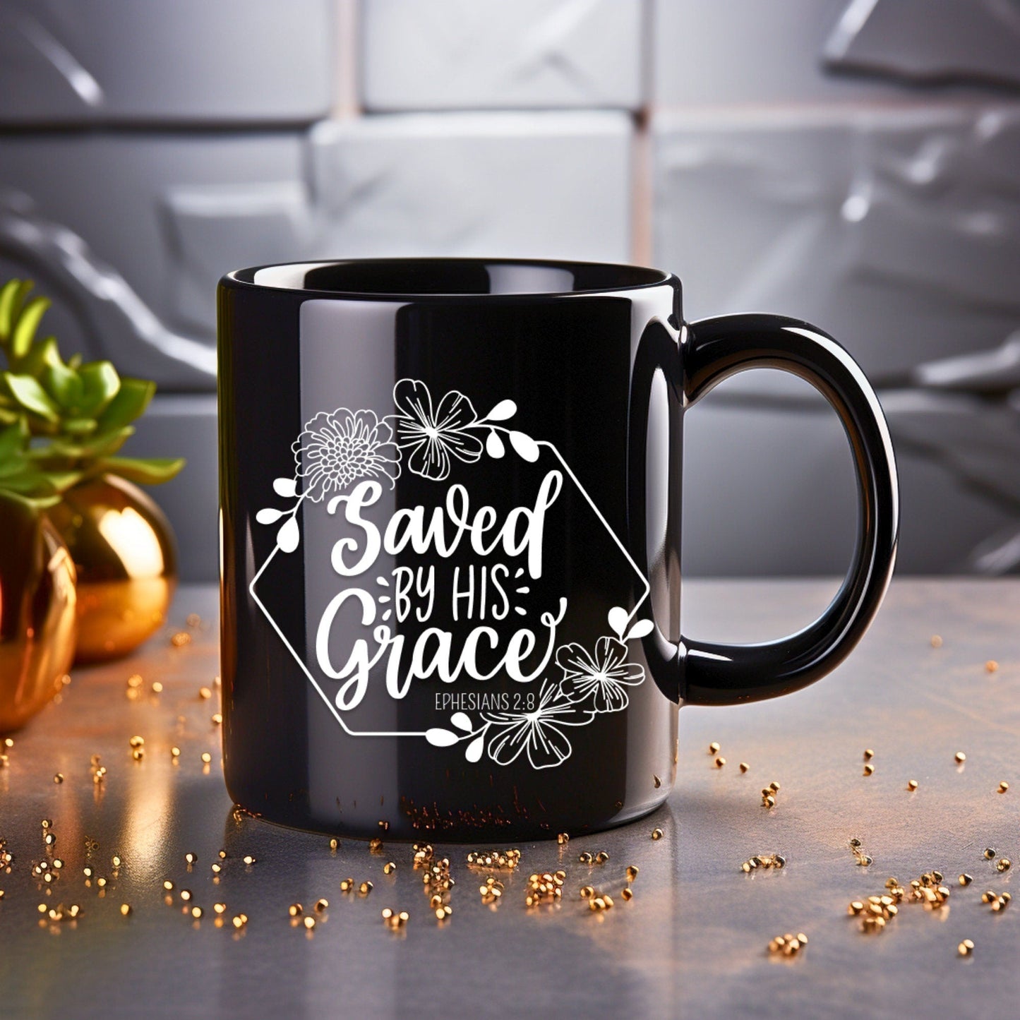 Saved by His grace - Bible Verse Faith Coffee Mug - Christian Religious Gift for Him - Dad Mug with Affirmations - Supportive Baptism Gift - Raiden Gate Design