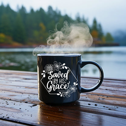 Saved by His grace - Bible Verse Faith Coffee Mug - Christian Religious Gift for Him - Dad Mug with Affirmations - Supportive Baptism Gift - Raiden Gate Design