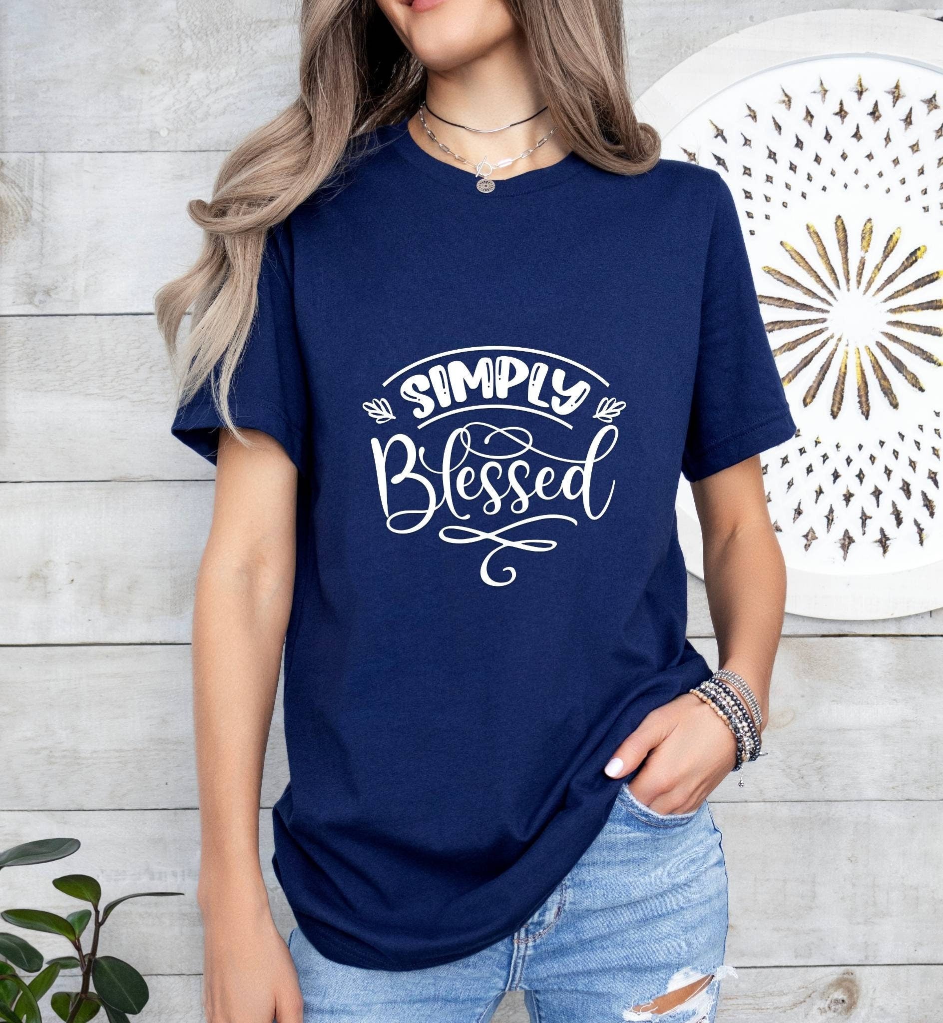 Simply Blessed Catholic Boho Church Shirt with Inspirational Bible Verse - Jesus Faith Religious - Raiden Gate Design