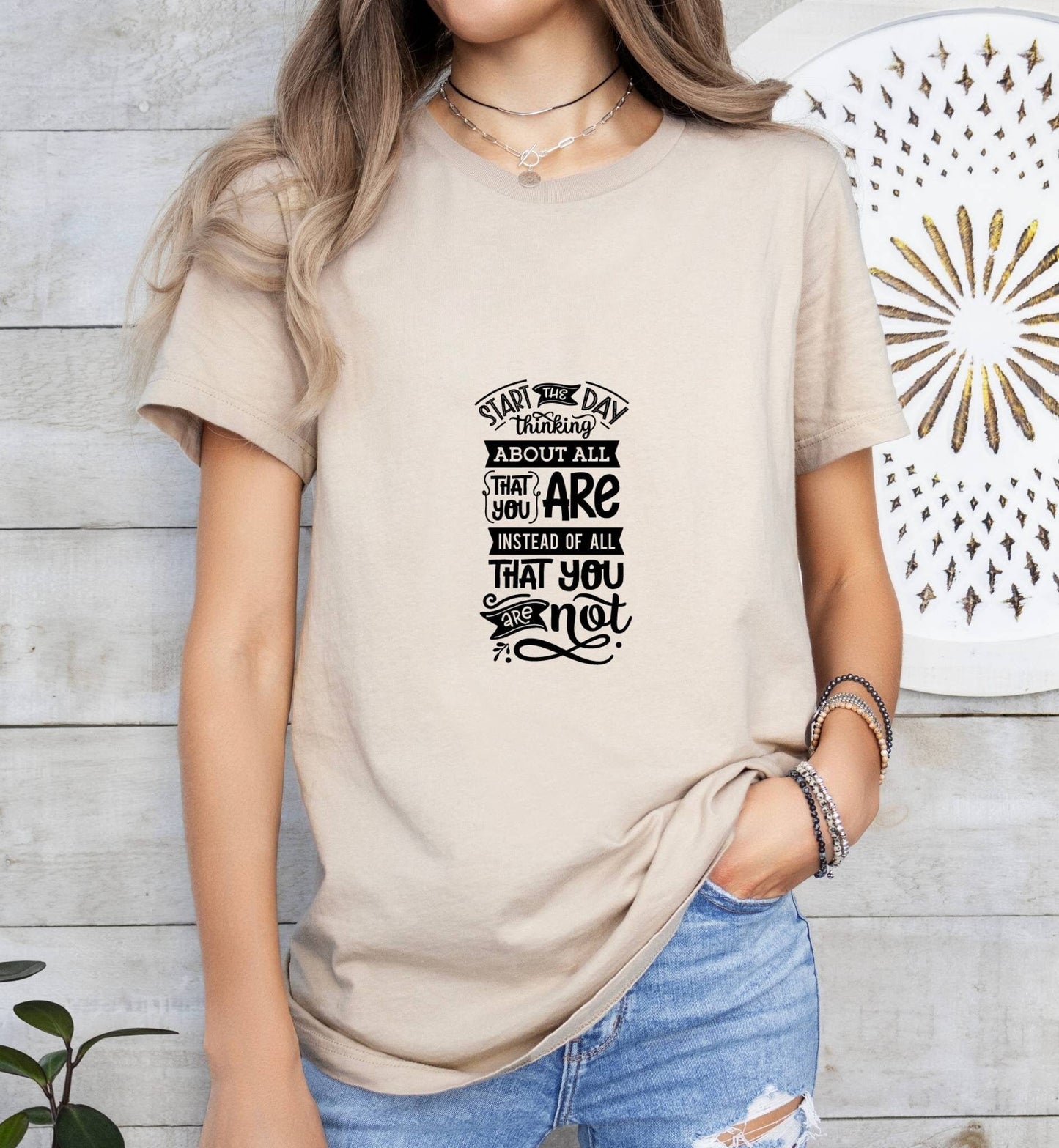 Start the Day Thinking About All that You Are Catholic Boho Church Shirt with Inspirational Bible Verse - Jesus Faith Religious - Raiden Gate Design