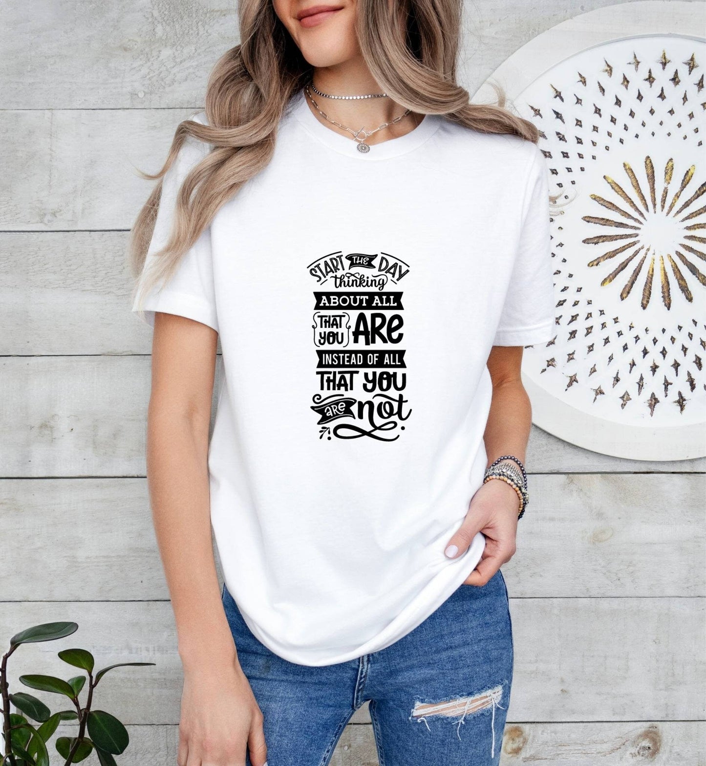 Start the Day Thinking About All that You Are Catholic Boho Church Shirt with Inspirational Bible Verse - Jesus Faith Religious - Raiden Gate Design