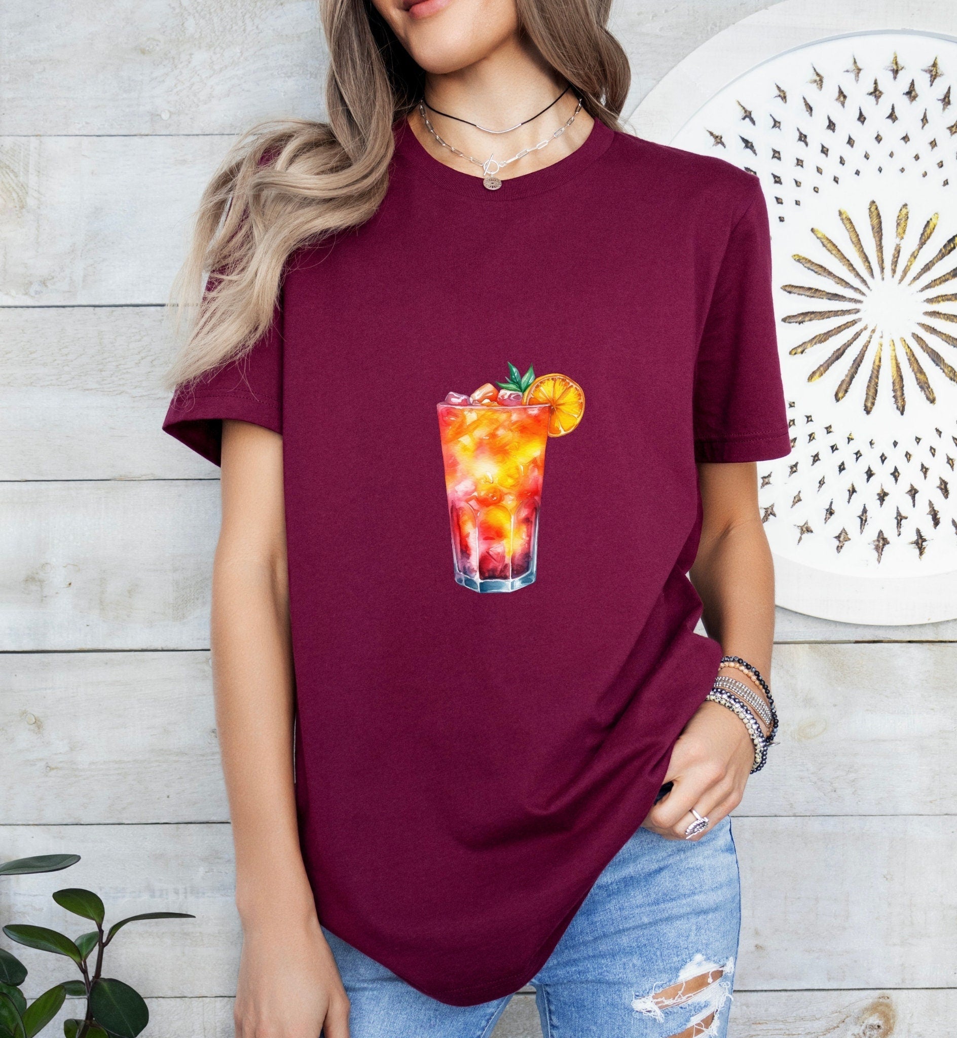 Tequila Sunrise Cocktail Groom or Bride Cocktail Bar Shirt - Minimalist Aesthetic T-Shirt for Bachelor or Hen Party - Fun and Chic Design - Raiden Gate Design