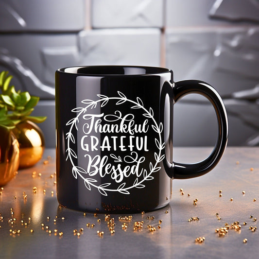 Thankful, Grateful, Blessed - Bible Verse Faith Coffee Mug - Christian Religious Gift - Dad Mug with Affirmations - Supportive Baptism Gift - Raiden Gate Design