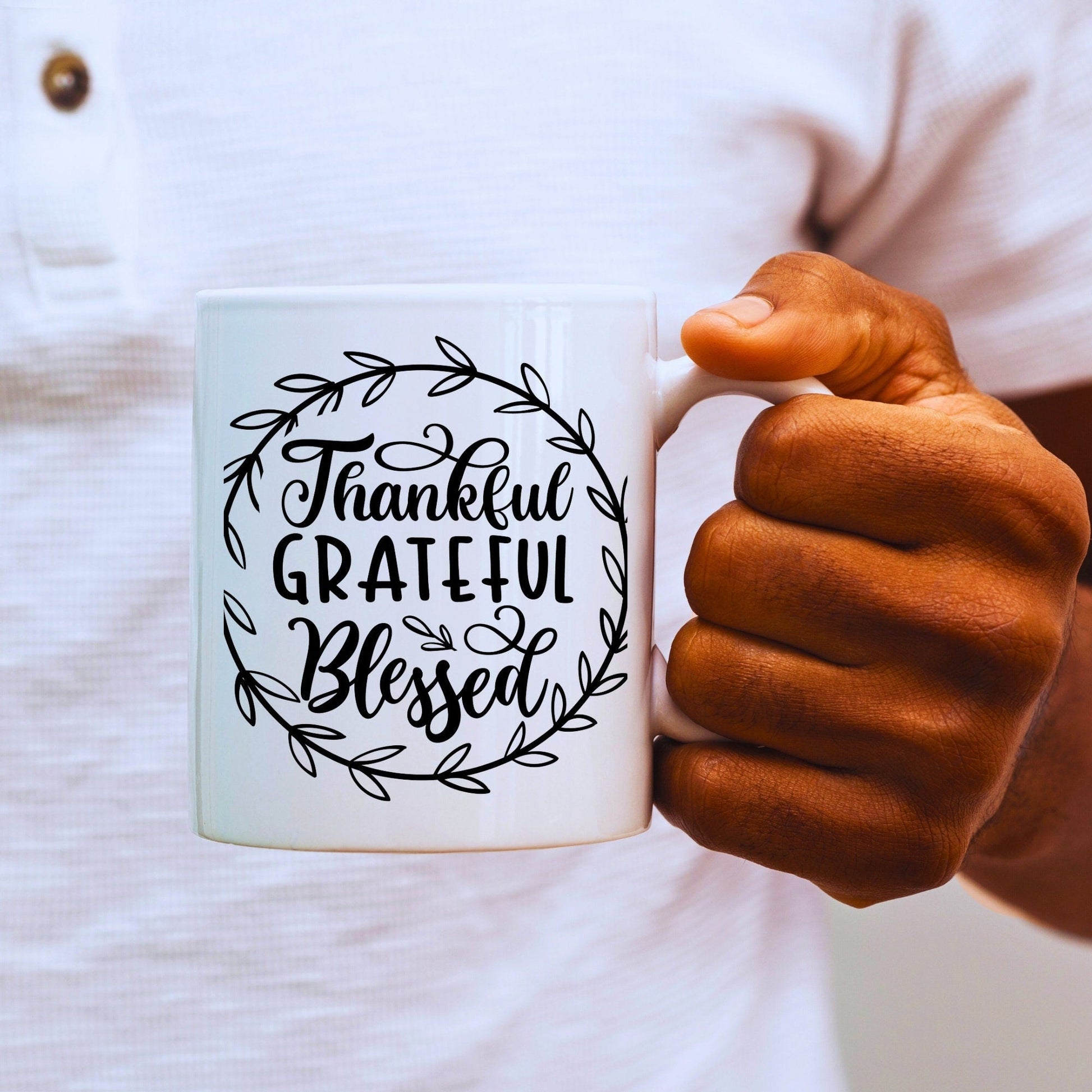 Thankful, Grateful, Blessed - Bible Verse Faith Coffee Mug - Christian Religious Gift - Dad Mug with Affirmations - Supportive Baptism Gift - Raiden Gate Design