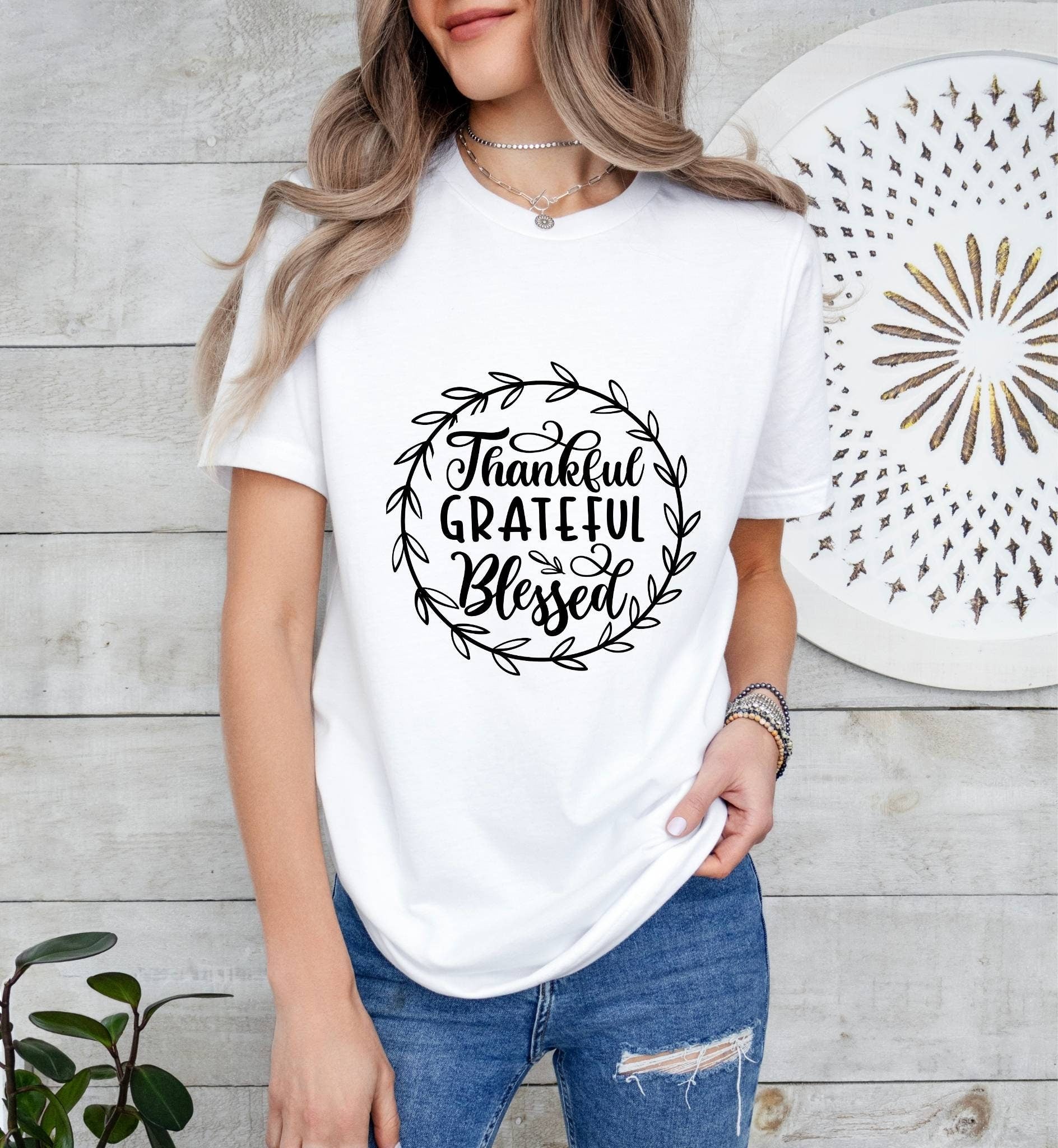 Thankful Grateful Blessed Catholic Boho Church Shirt with Inspirational Bible Verse - Jesus Faith Religious - Raiden Gate Design