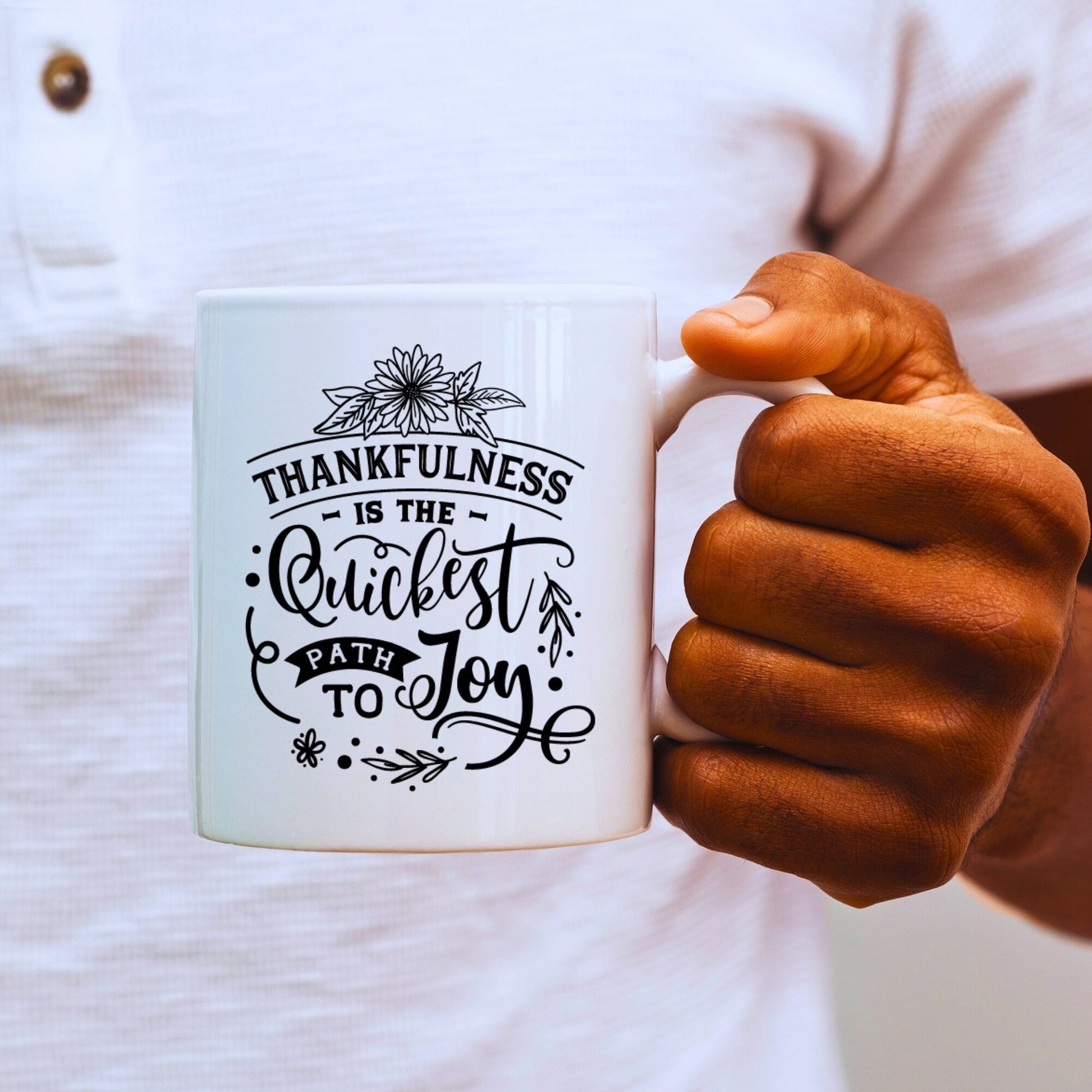 Thankfulness is the Quickest Path - Bible Verse Faith Mug - Christian Religious Gift - Dad Mug with Affirmations - Supportive Baptism Gift - Raiden Gate Design