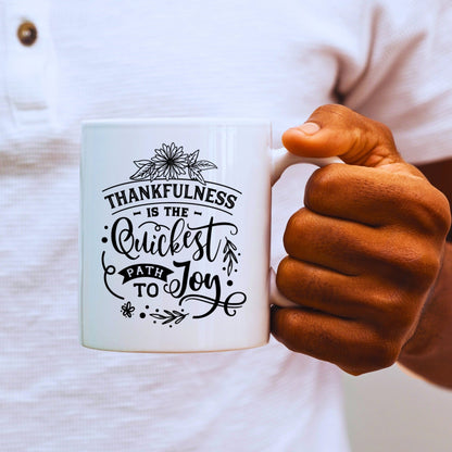 Thankfulness is the Quickest Path - Bible Verse Faith Mug - Christian Religious Gift - Dad Mug with Affirmations - Supportive Baptism Gift - Raiden Gate Design