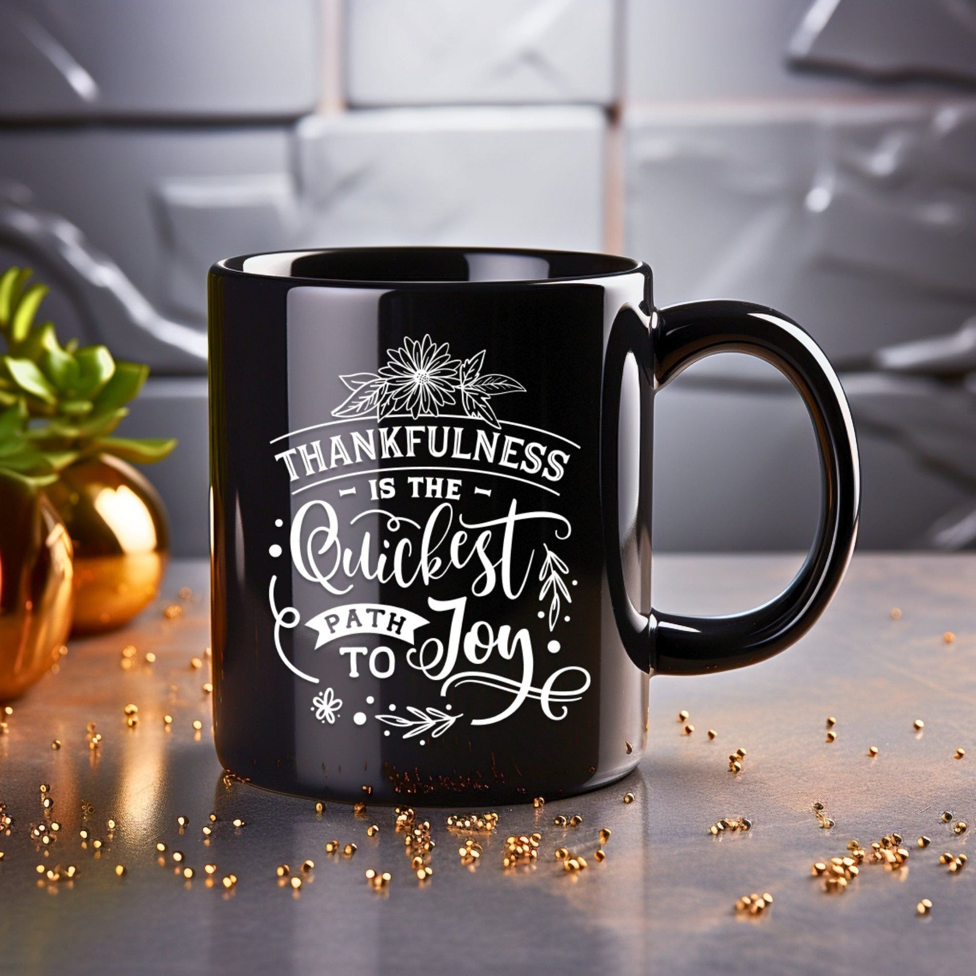 Thankfulness is the Quickest Path - Bible Verse Faith Mug - Christian Religious Gift - Dad Mug with Affirmations - Supportive Baptism Gift - Raiden Gate Design