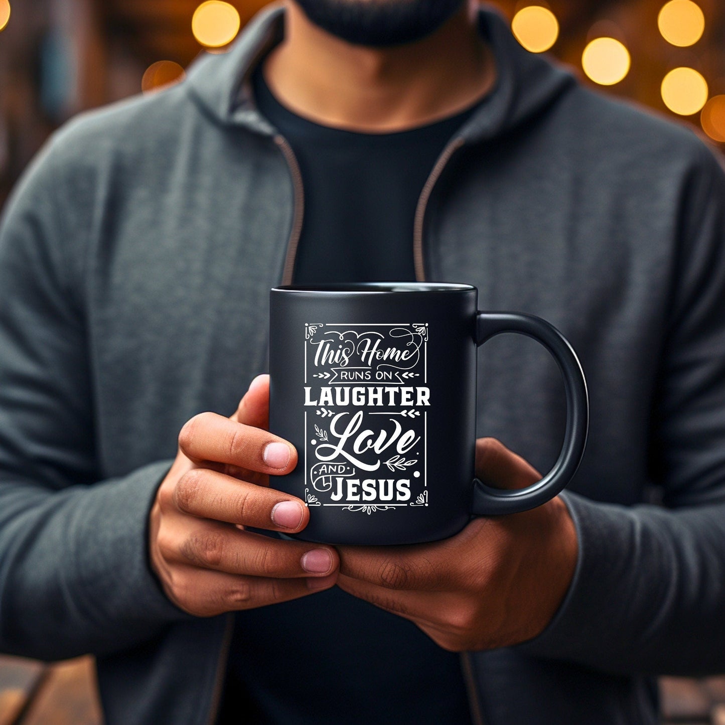 This Home Runs on Laughter - Bible Verse Faith Coffee Mug - Christian Religious Gift - Dad Mug with Affirmations - Supportive Baptism Gift - Raiden Gate Design