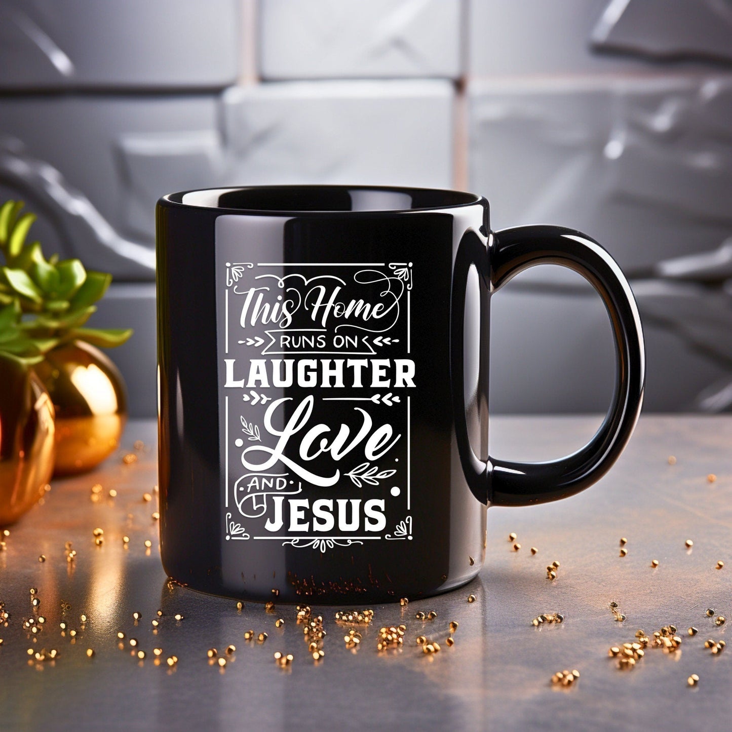 This Home Runs on Laughter - Bible Verse Faith Coffee Mug - Christian Religious Gift - Dad Mug with Affirmations - Supportive Baptism Gift - Raiden Gate Design