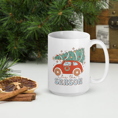 Tis the Season Car Vintage Christmas Coffee Mug | Funny Gnome Christmas Mug | Cute Christmas Season Mug for Kids - Raiden Gate Design