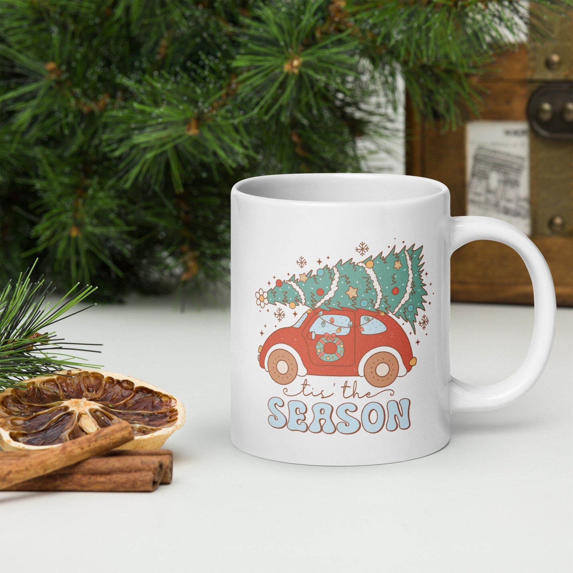 Tis the Season Car Vintage Christmas Coffee Mug | Funny Gnome Christmas Mug | Cute Christmas Season Mug for Kids - Raiden Gate Design