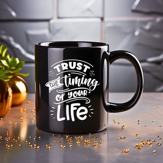 Trust the Timing of Your Life - Bible Verse Faith Mug - Christian Religious Gift - Dad Mug with Affirmations - Supportive Baptism Gift - Raiden Gate Design