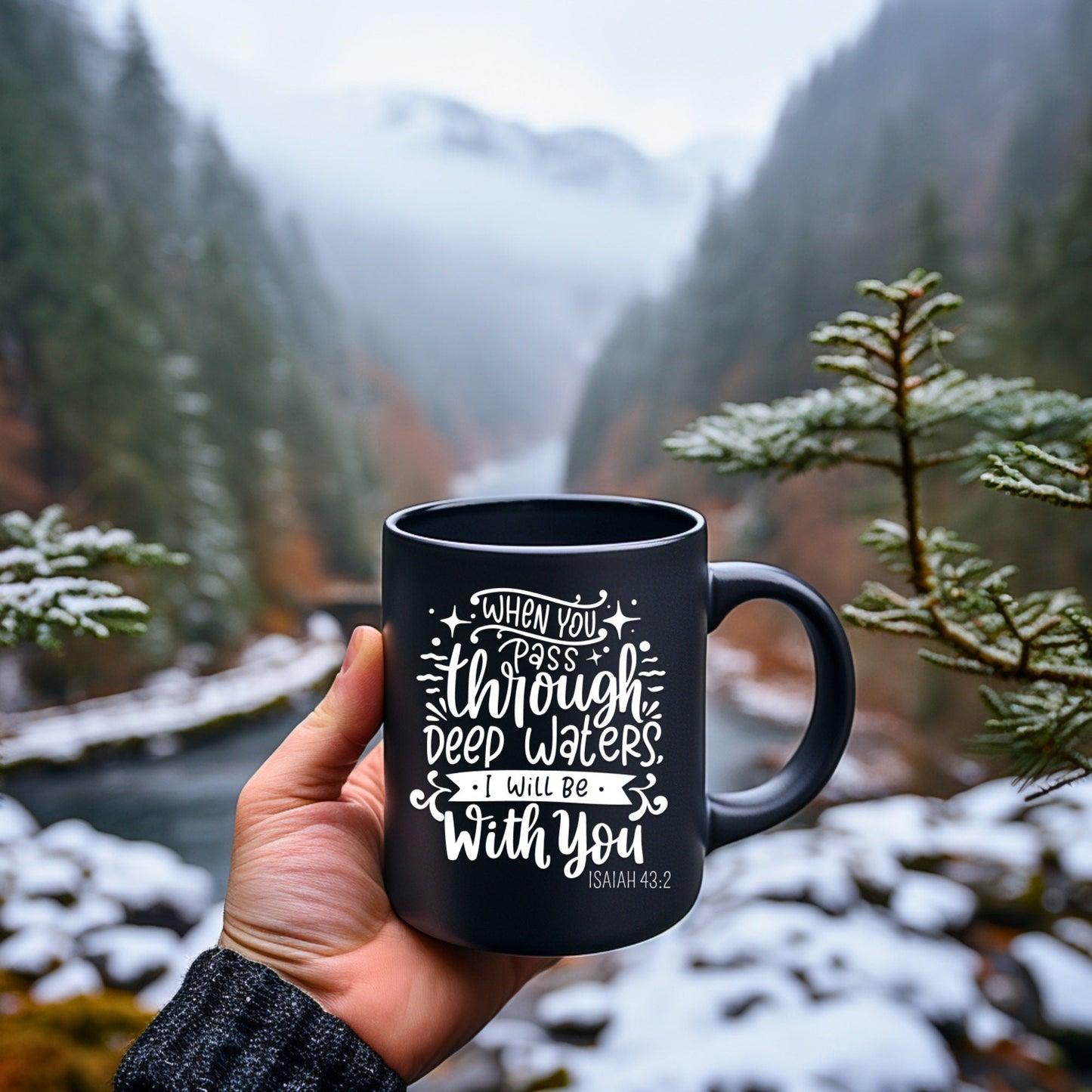When you pass through deep waters - Bible Verse Faith Mug - Christian Religious Gift - Dad Mug with Affirmations - Supportive Baptism Gift - Raiden Gate Design