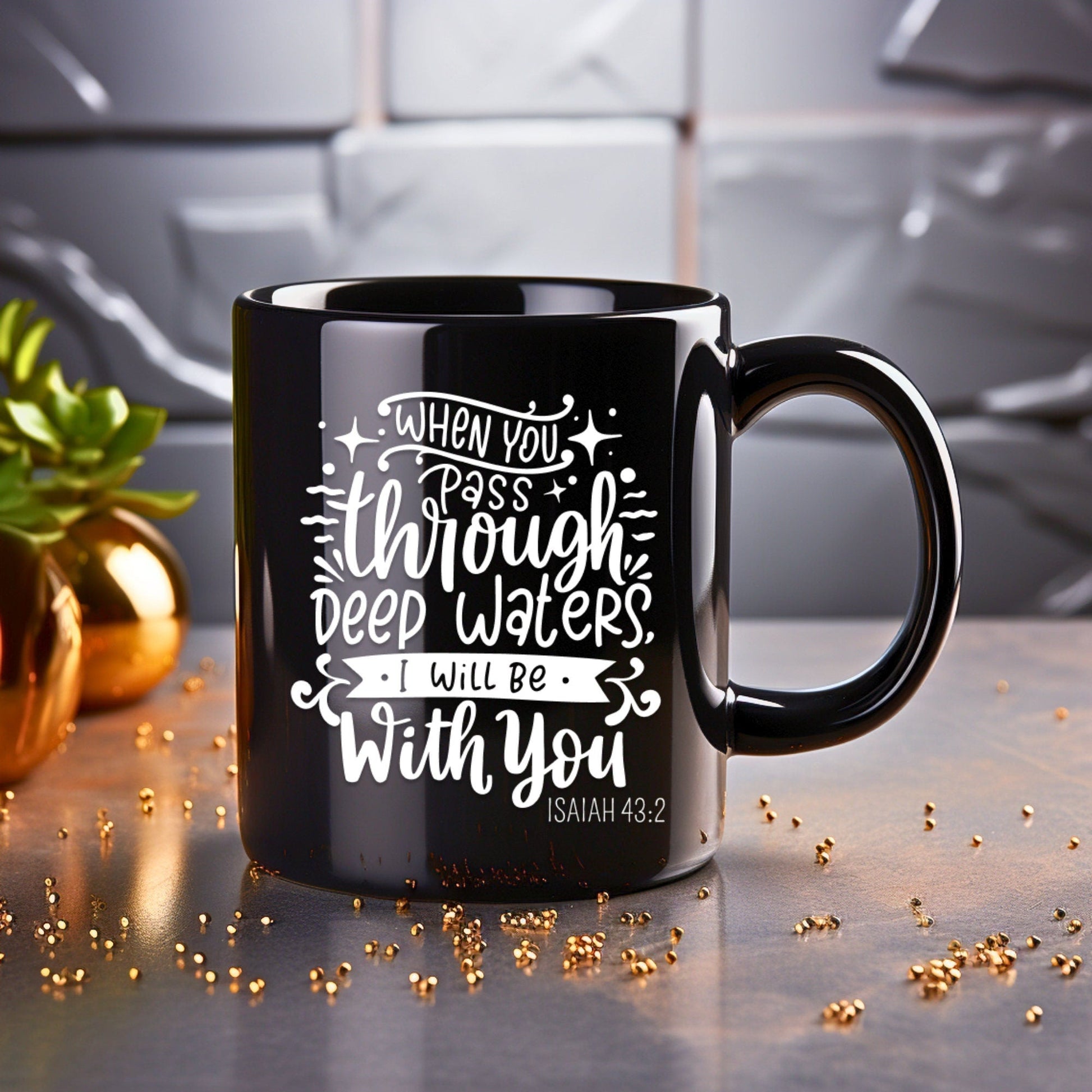 When you pass through deep waters - Bible Verse Faith Mug - Christian Religious Gift - Dad Mug with Affirmations - Supportive Baptism Gift - Raiden Gate Design