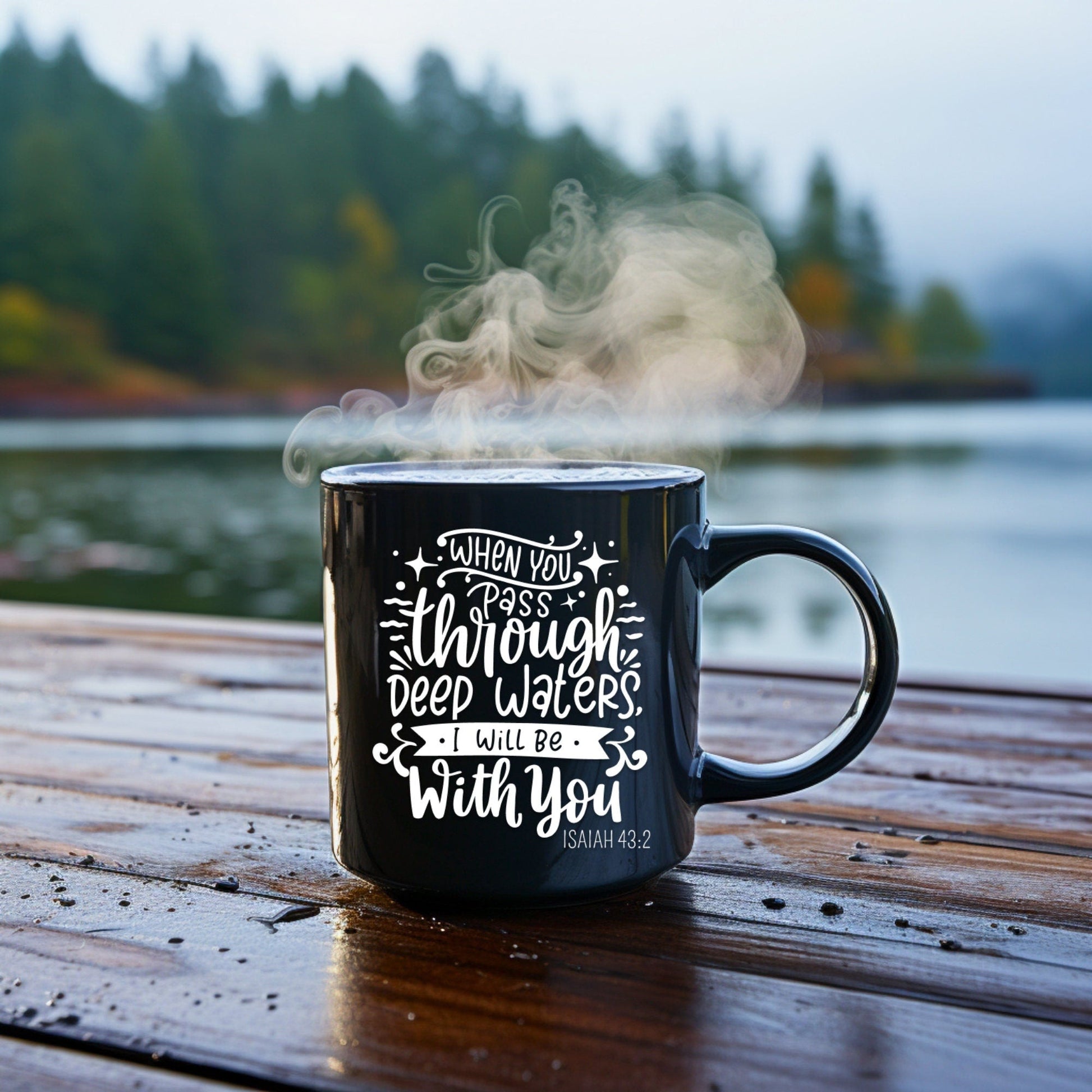 When you pass through deep waters - Bible Verse Faith Mug - Christian Religious Gift - Dad Mug with Affirmations - Supportive Baptism Gift - Raiden Gate Design