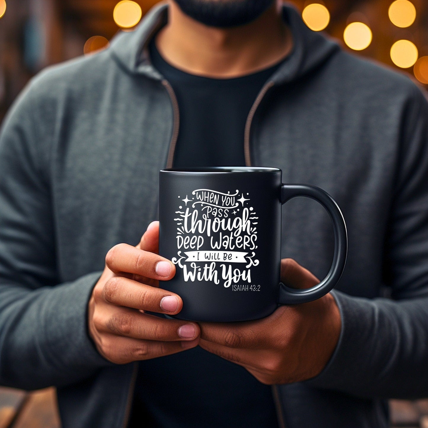 When you pass through deep waters - Bible Verse Faith Mug - Christian Religious Gift - Dad Mug with Affirmations - Supportive Baptism Gift - Raiden Gate Design