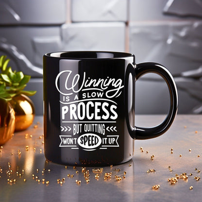 Winning is a slow process - Bible Verse Faith Mug - Christian Religious Gift for Him - Dad Mug with Affirmations - Supportive Baptism Gift - Raiden Gate Design