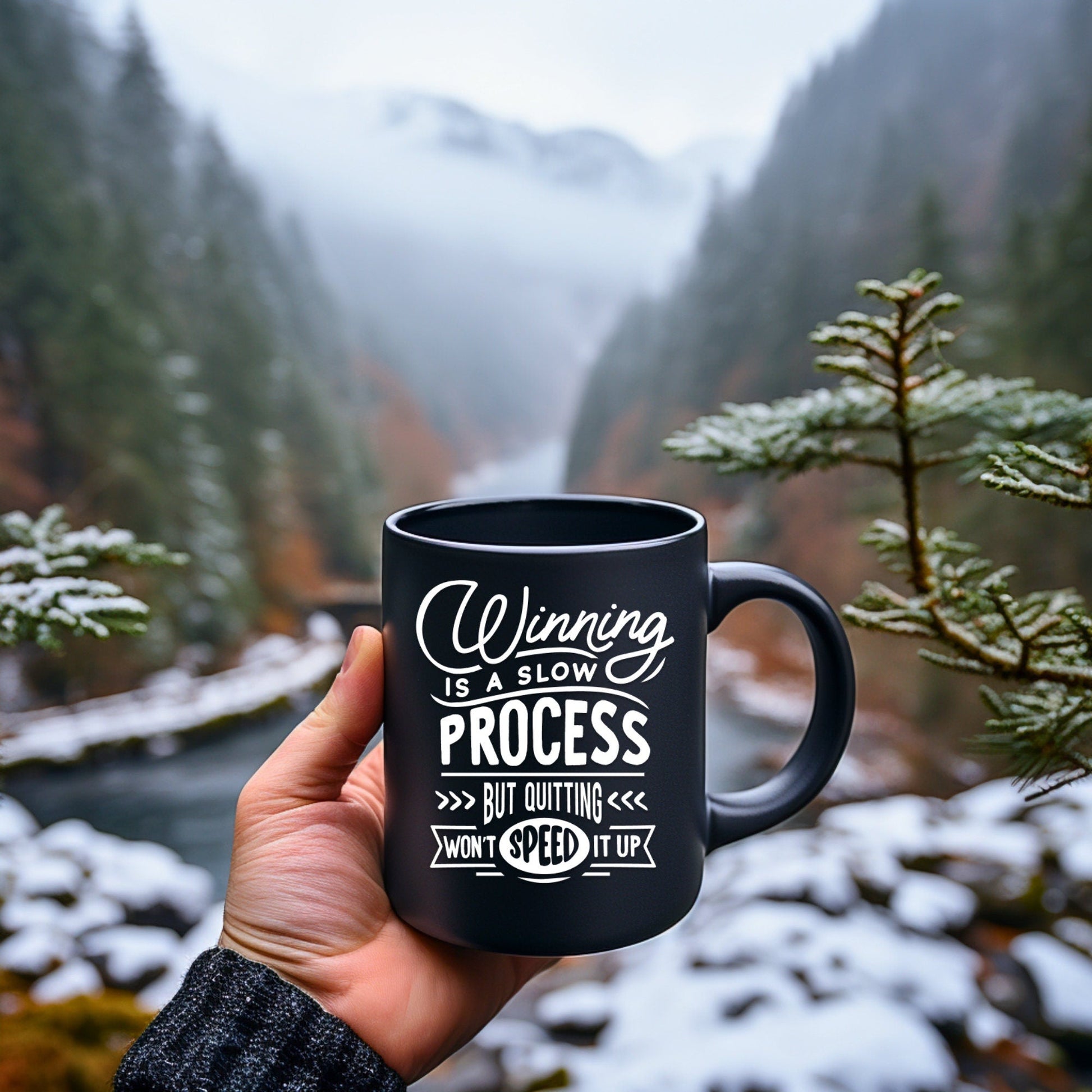 Winning is a slow process - Bible Verse Faith Mug - Christian Religious Gift for Him - Dad Mug with Affirmations - Supportive Baptism Gift - Raiden Gate Design