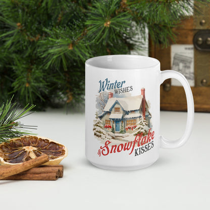 Winter Wishes Snowflake Kisses Vintage Christmas Coffee Mug | Funny Gnome Christmas Mug | Cute Christmas Season Mug for Kids - Raiden Gate Design