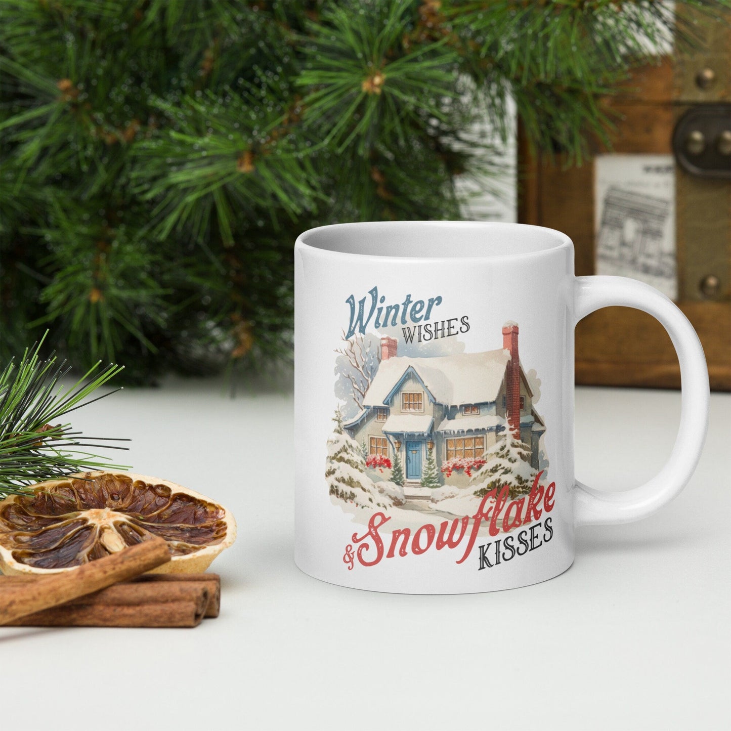 Winter Wishes Snowflake Kisses Vintage Christmas Coffee Mug | Funny Gnome Christmas Mug | Cute Christmas Season Mug for Kids - Raiden Gate Design