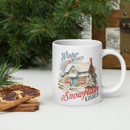 Winter Wishes Snowflake Kisses Vintage Christmas Coffee Mug | Funny Gnome Christmas Mug | Cute Christmas Season Mug for Kids - Raiden Gate Design
