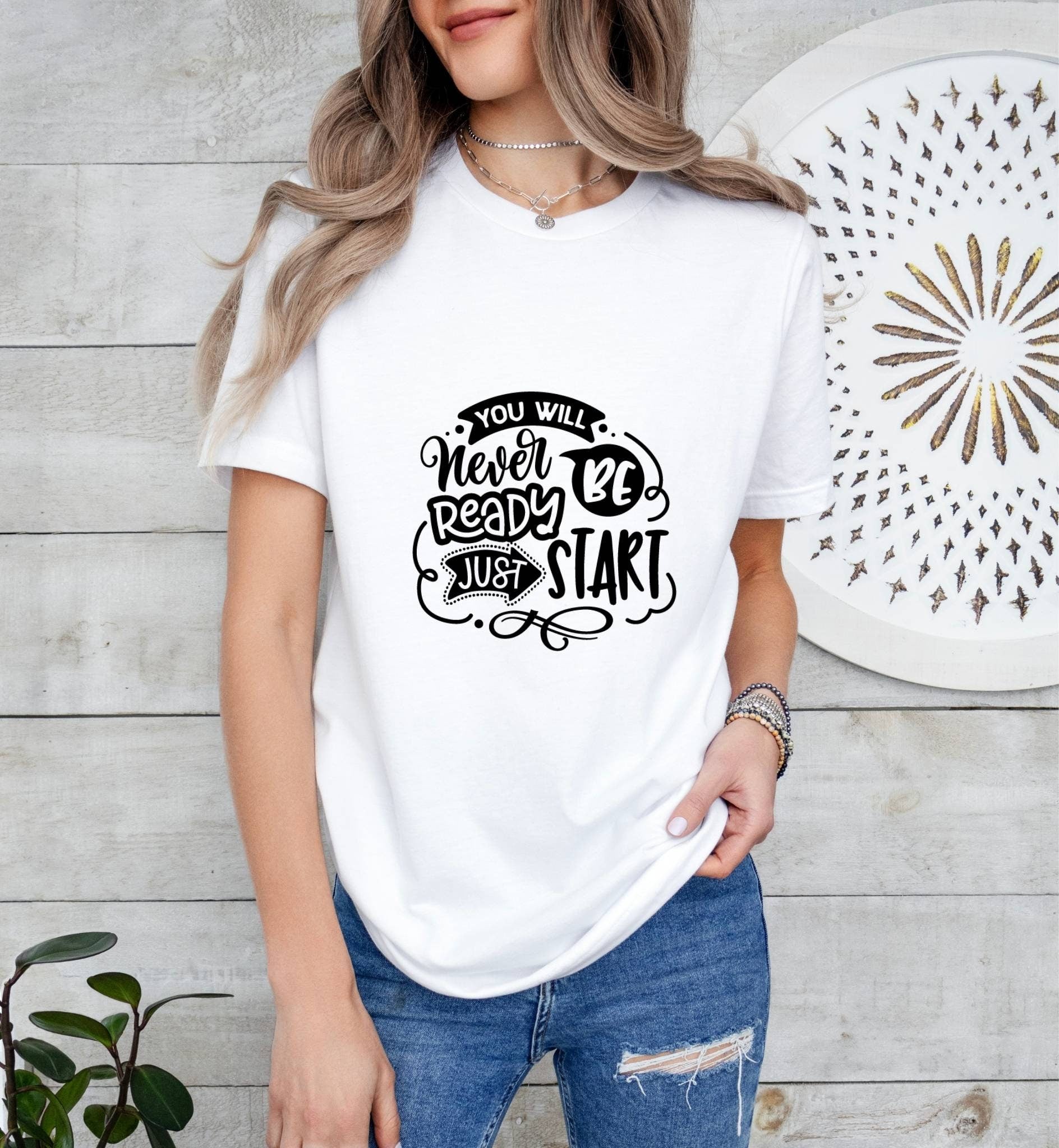 You Will Never Be Ready, Just Start Catholic Boho Church Shirt with Inspirational Bible Verse - Jesus Faith Religious - Raiden Gate Design